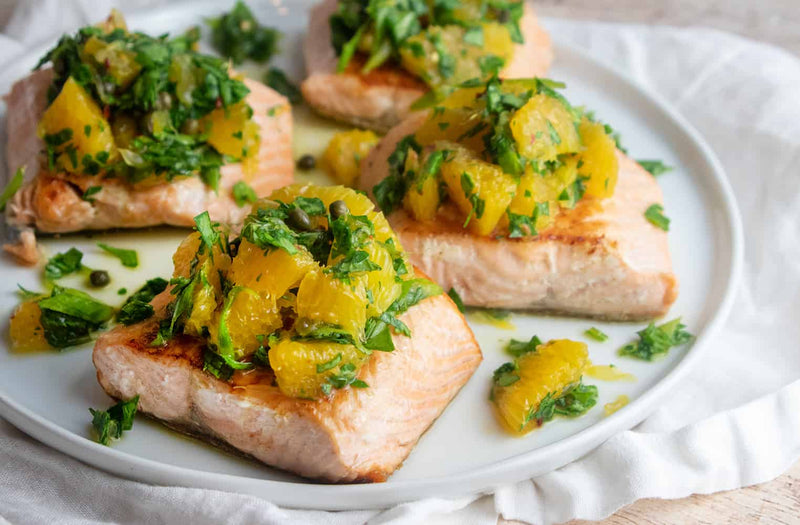 Grilled Salmon with Citrus Salsa, Credit: Elizabeth Newman