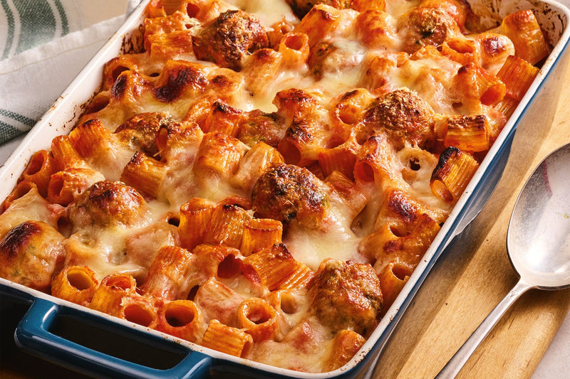 Baked Pasta with Turkey and Broccoli Rabe Meatballs