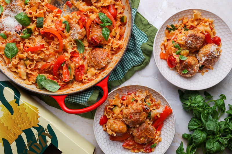 Veggie Pasta with Meatballs
