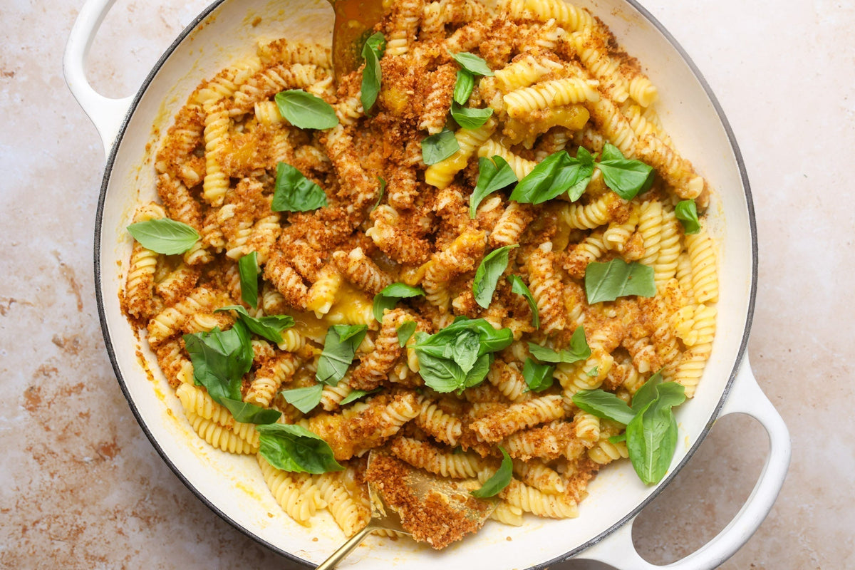 Fusilli with Golden Tomato Pomodoro and Crispy Breadcrumbs