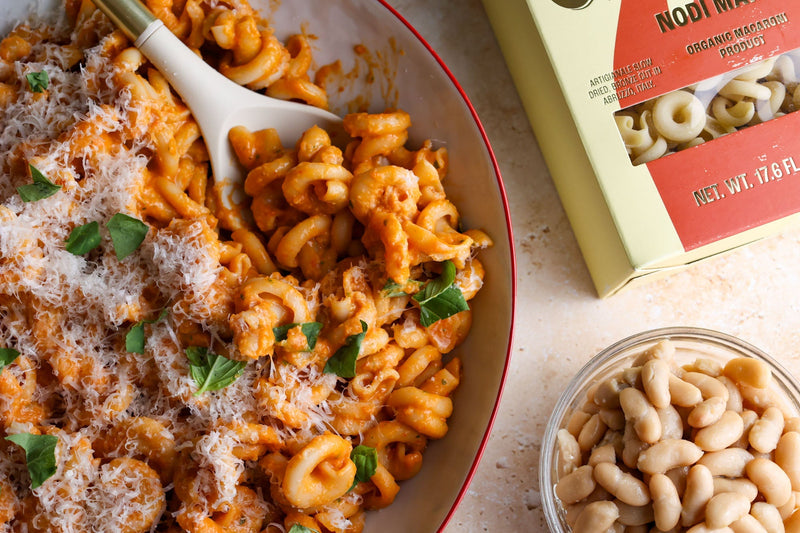 Simple Creamy Tomato & White Bean Pasta