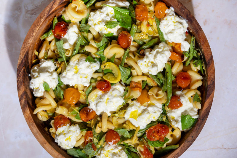 Nodi Marini Pasta with Roasted Vegetables and Stracciatella 