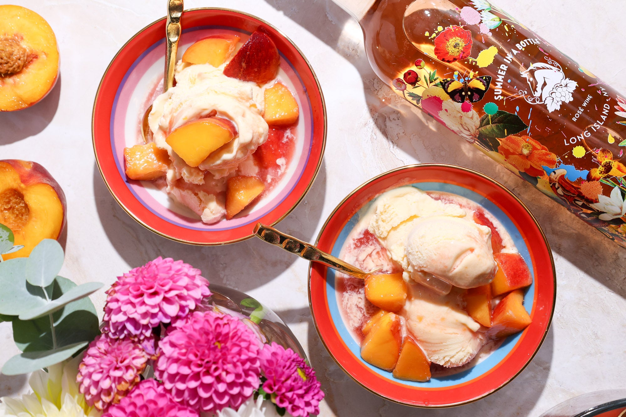 Rosé Marinated Peaches And Gelato