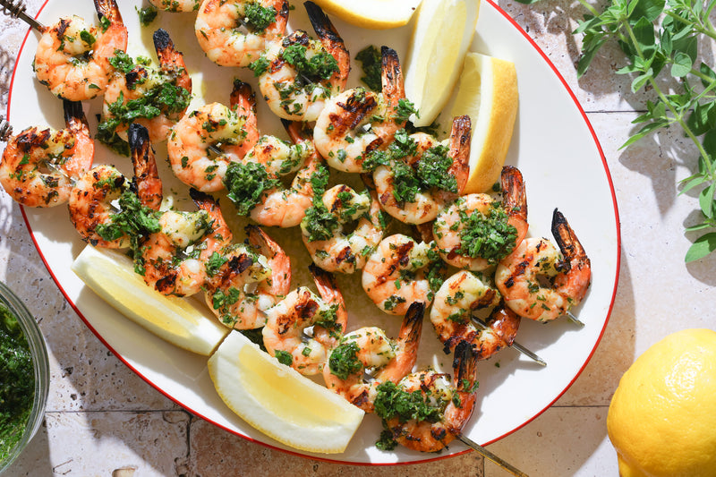 Shrimp Skewers with Salmoriglio Sauce