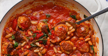 Tuscan Meatball And White Bean Skillet