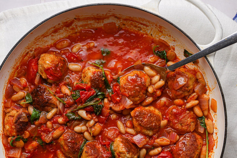 Tuscan Meatball And White Bean Skillet