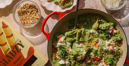 Roman Broccoli Pasta with Burrata & Pine Nuts