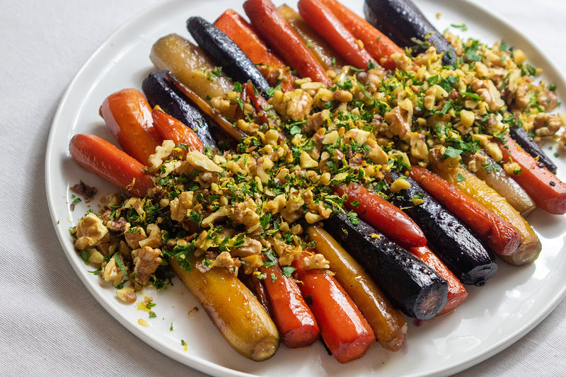 Candied Carrots with Walnut Gremolata, Credit: Elizabeth Newman