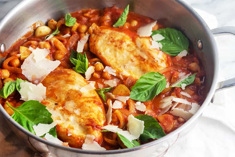 Chicken with Chickpea and Tomato Ragu, Credit: Elizabeth Newman