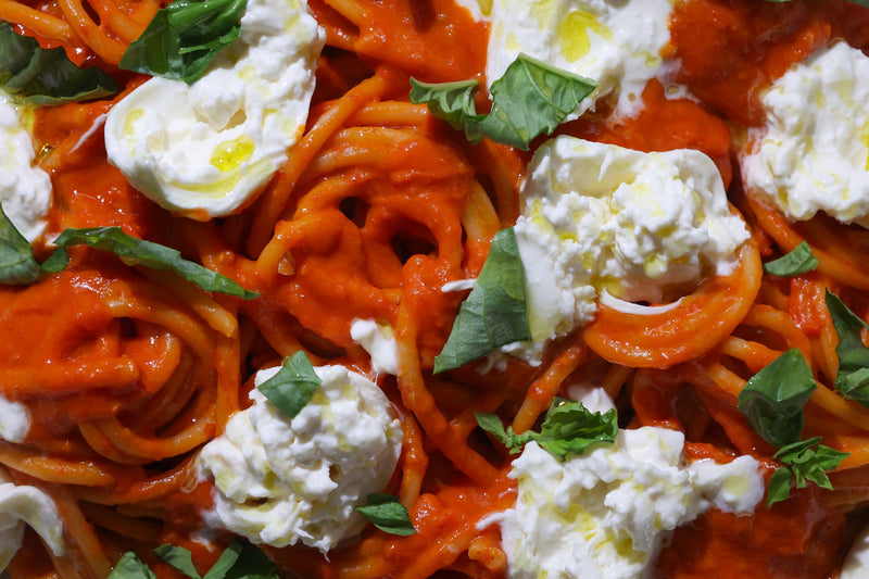 Creamy Roasted Tomato Pasta with Burrata & Basil