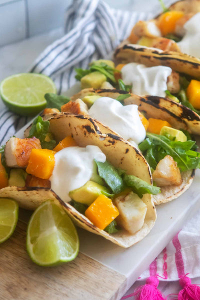 Tilapia Tacos With Mango Avocado Salsa, Credit: Elizabeth Newman