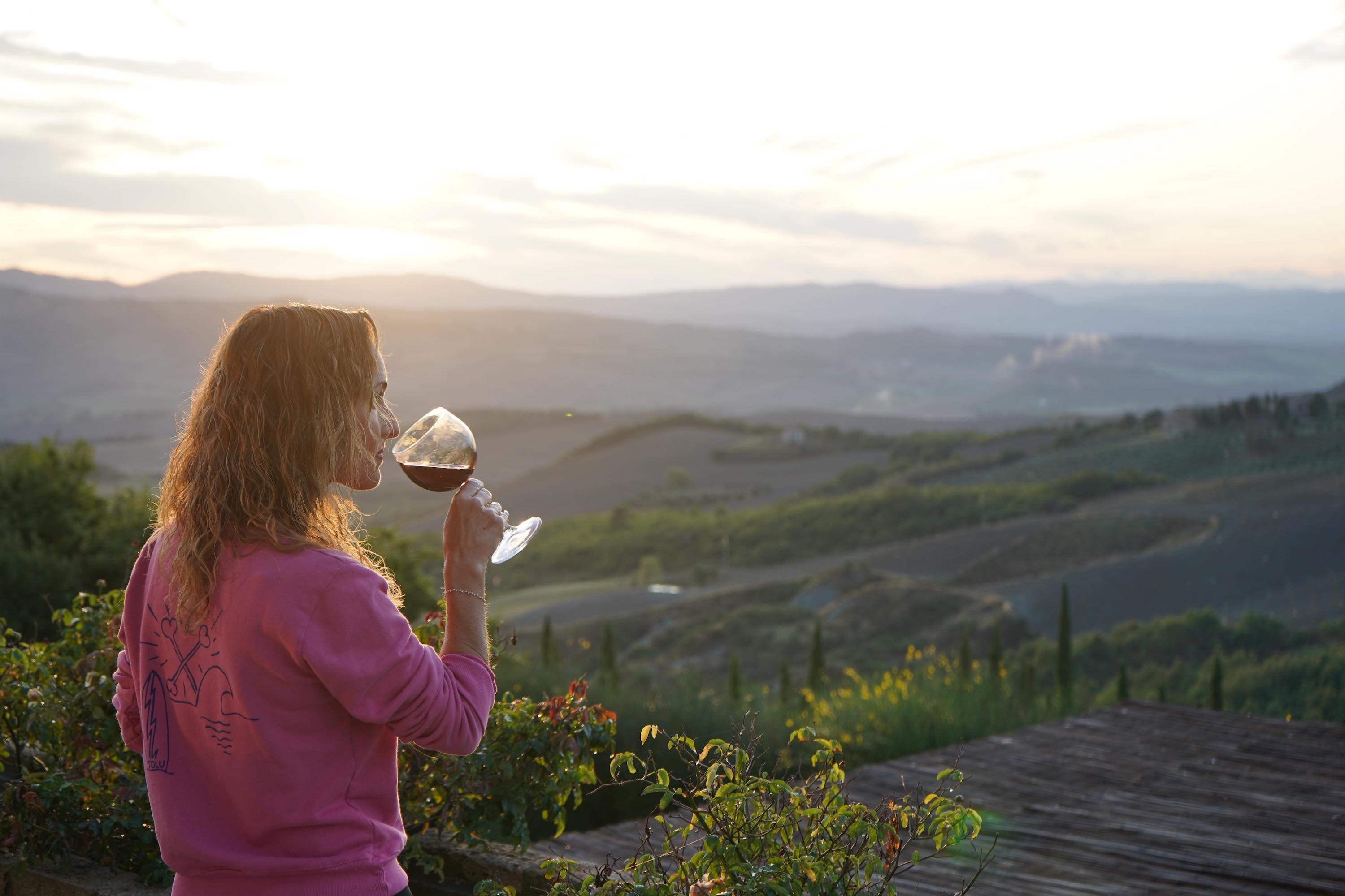 Giada De Laurentiis sipping wine in Tuscany